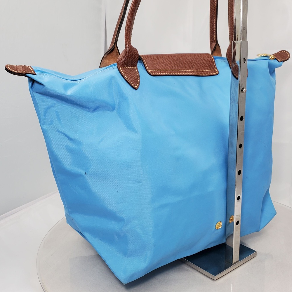 Longchamp Le Pliage Large Nylon Large Shoulder Tote Bag Blue Brown Shopper - Picture 7 of 16